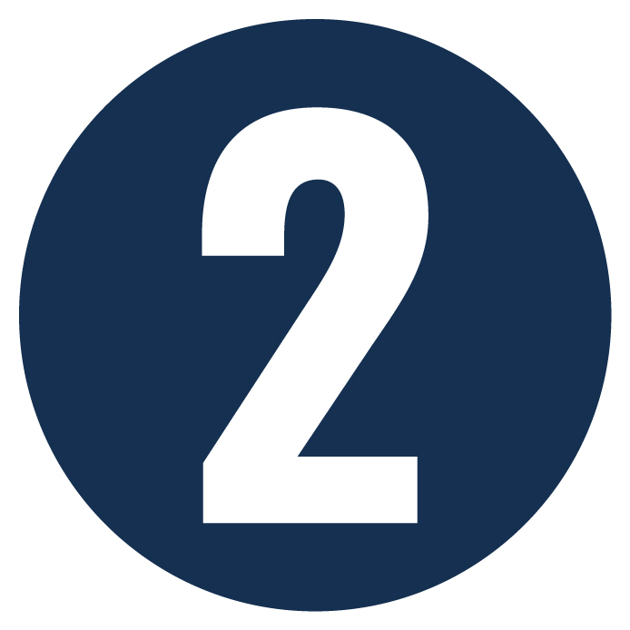 A large white number 2 centered inside a dark blue circle on a white background, often used in dumpster rental signage for clear identification.