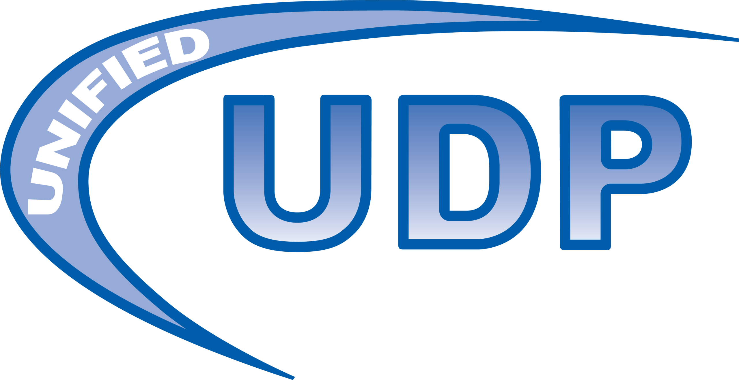 Logo with large blue gradient letters UDP, a curved blue swoosh containing the word UNIFIED, and smaller text below reading UNIFIED DISPOSAL PARTNERS in light gray—perfect for a dumpster rental service.